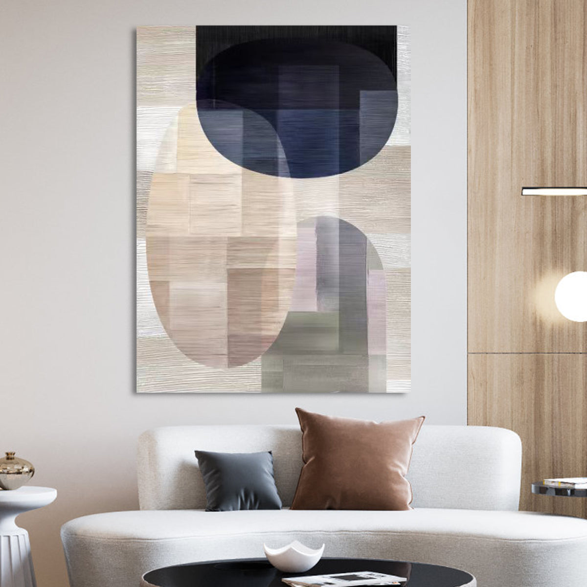 Contemporary Abstract Oil Painting with Elegant Shapes and Subtle Colors for Modern Decor