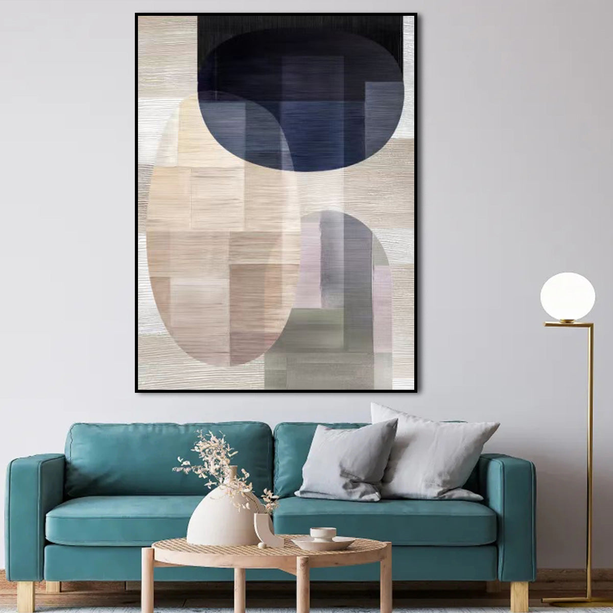 Contemporary Abstract Oil Painting with Elegant Shapes and Subtle Colors for Modern Decor