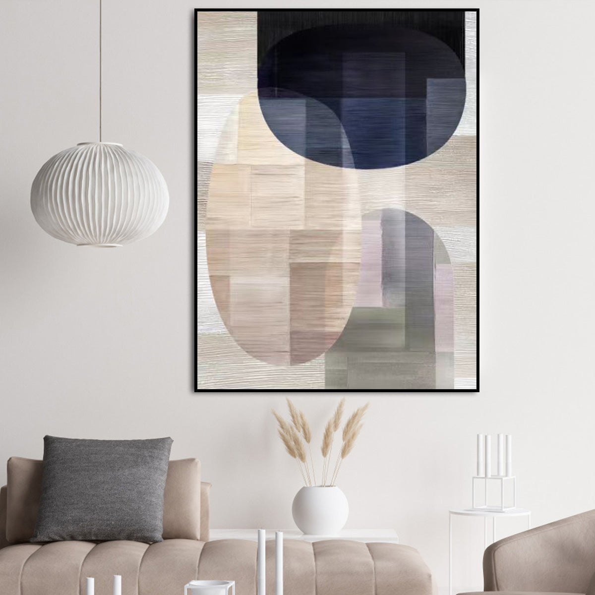 Contemporary Abstract Oil Painting with Elegant Shapes and Subtle Colors for Modern Decor