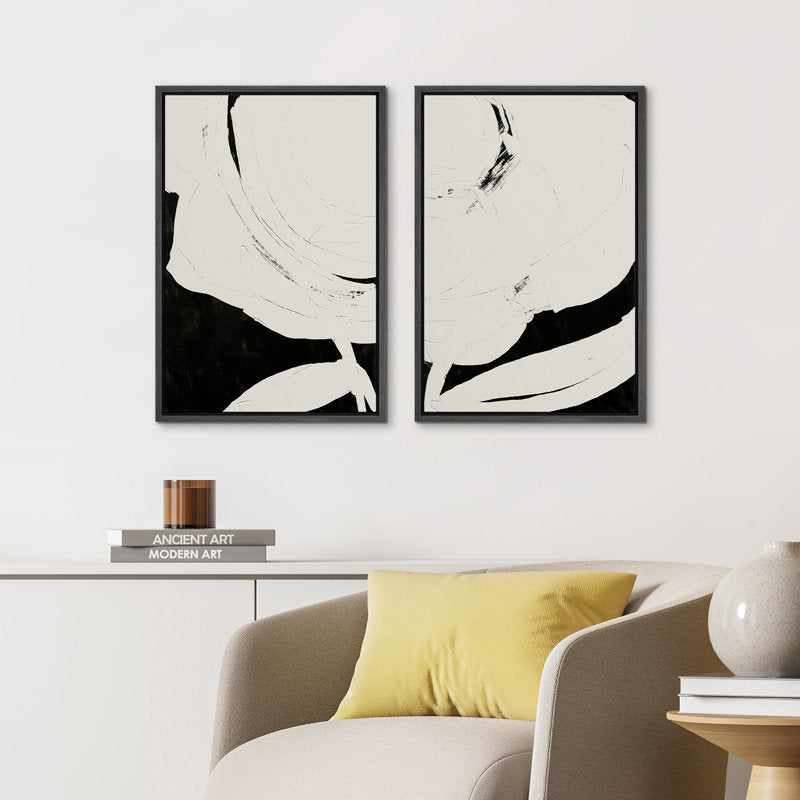 Black and White Abstract Oil Painting Set | Modern Minimalist Geometric Wall Art Decor