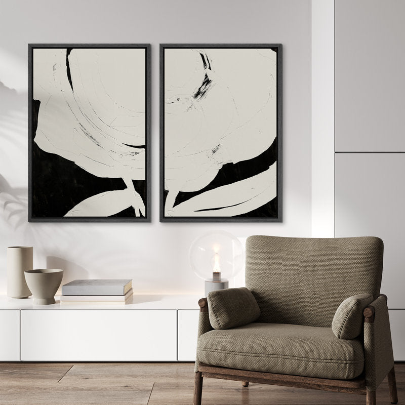 Black and White Abstract Oil Painting Set | Modern Minimalist Geometric Wall Art Decor