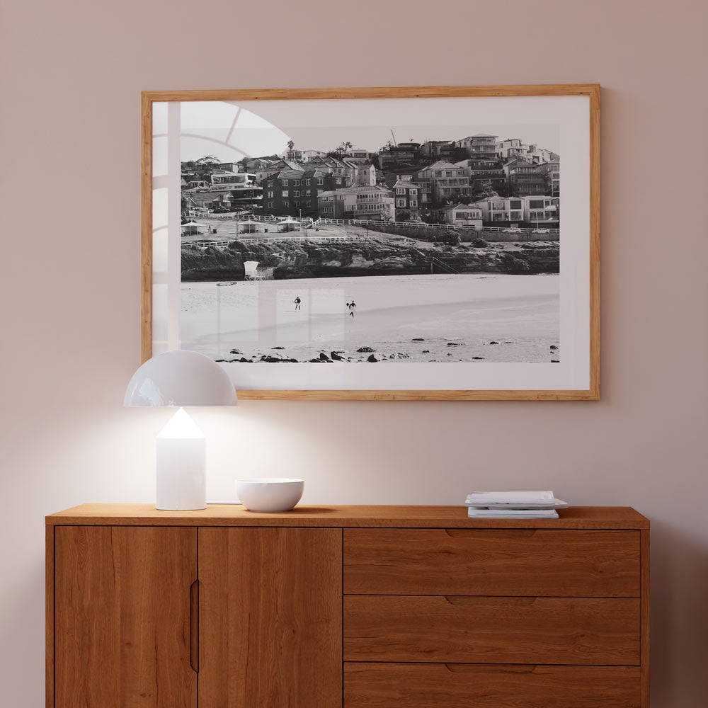 Black and White Oil Painting of Bronte Beach Coastal Views