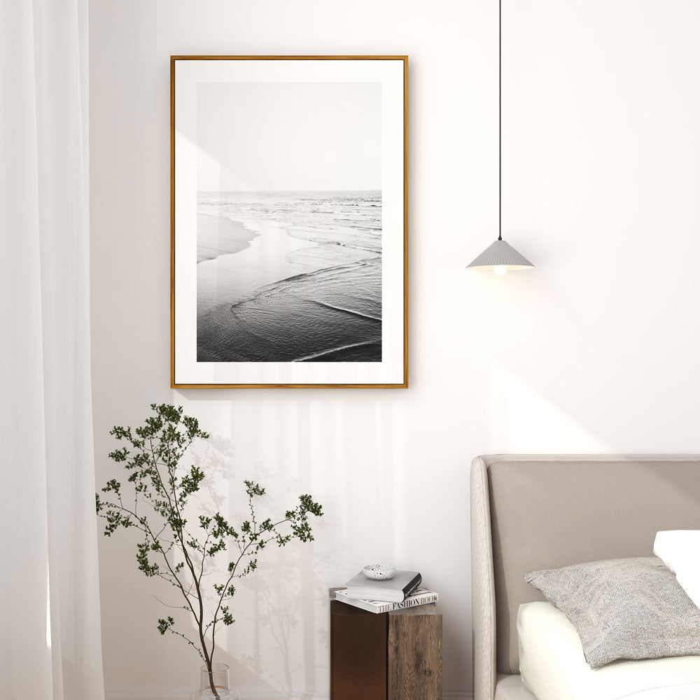 Serene Black and White Newport Beach Coastal Oil Painting