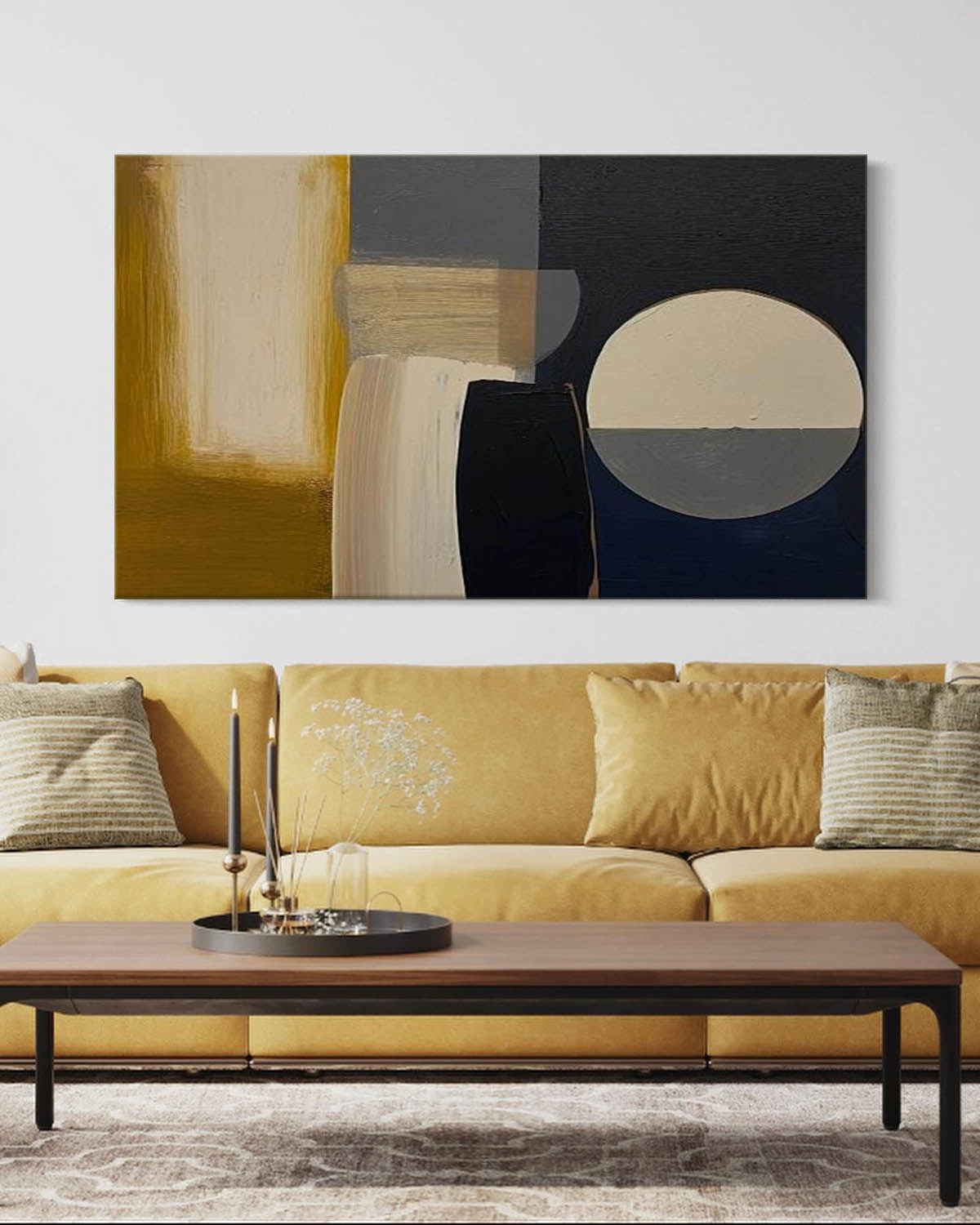 Modern Abstract Geometric Oil Painting for Artistic Home Décor