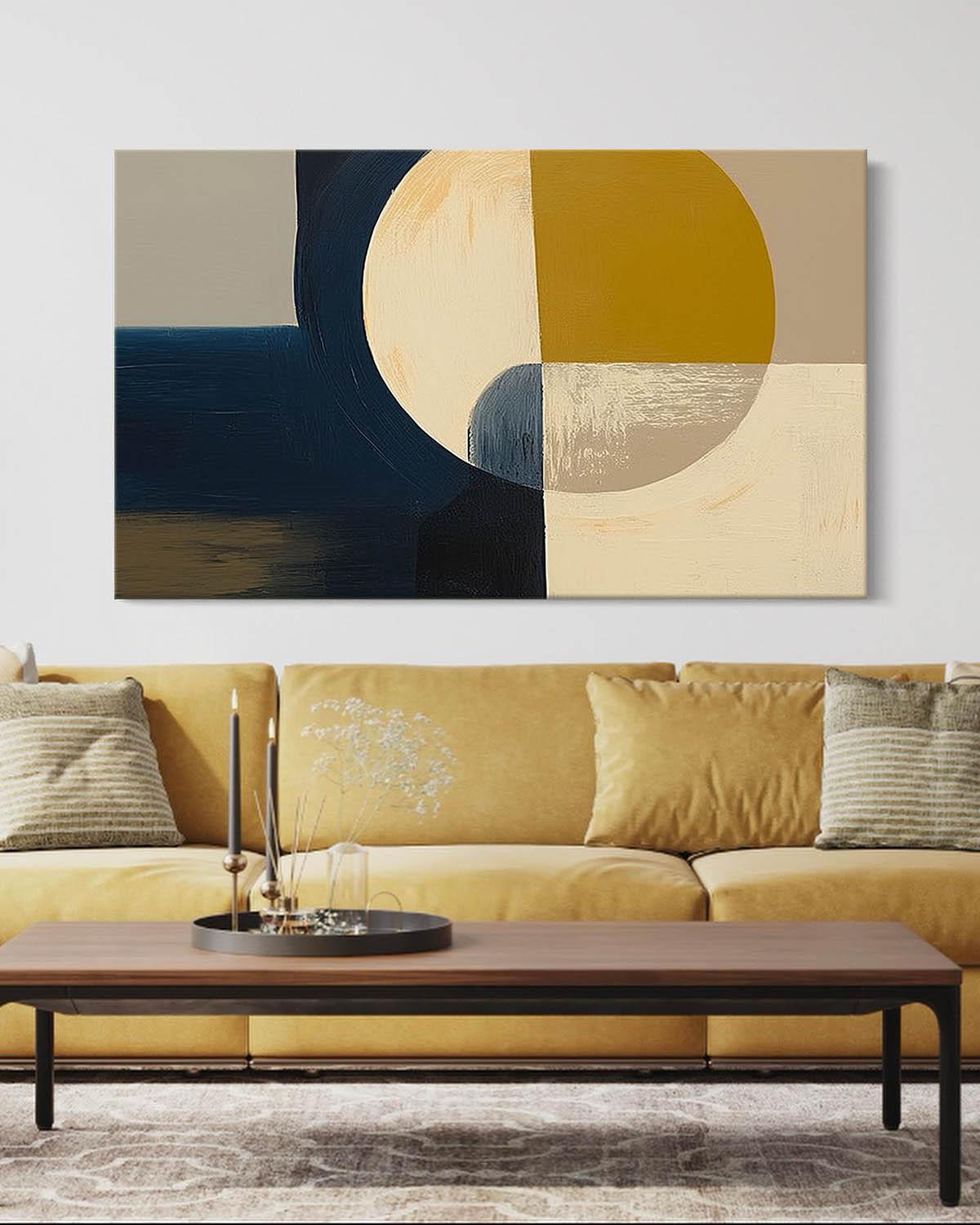 Modern Abstract Geometric Oil Painting in Bold Colors for Contemporary Decor