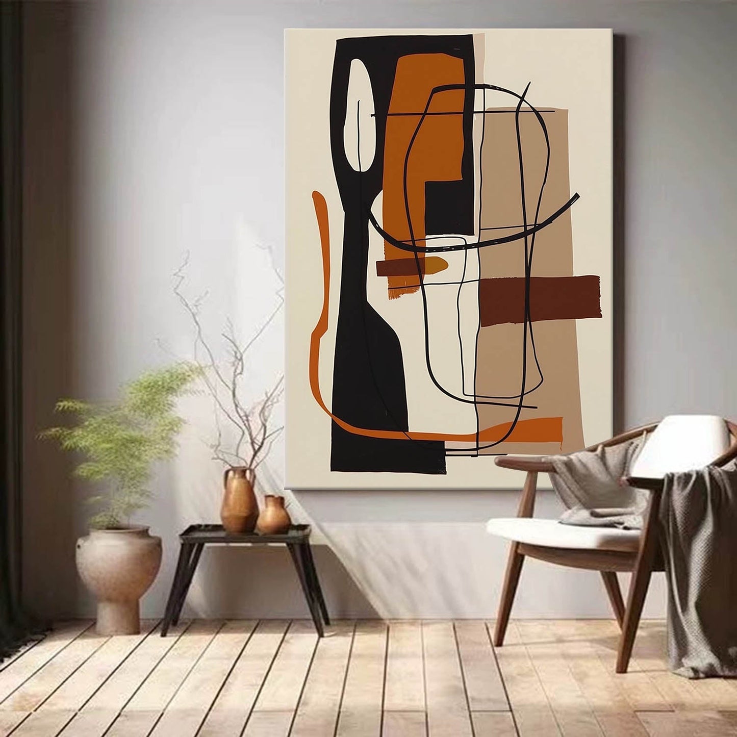 Contemporary Vintage Abstract Oil Painting for Modern Home Decor