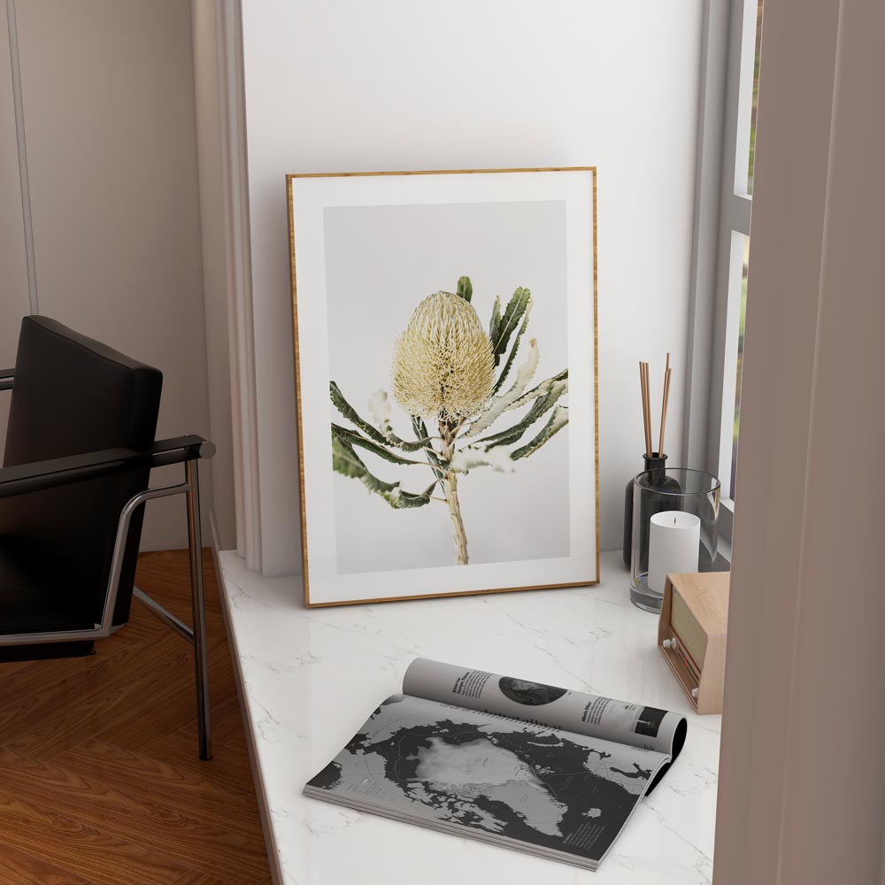 Elegant Banksia Flower Oil Painting for Nature-Inspired Home Decor