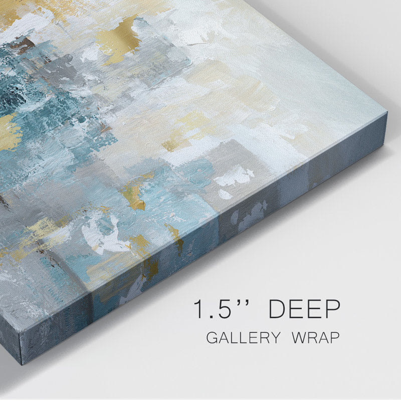 Abstract Cityscape Oil Painting with Teal and Gold Tones for Modern Art Lovers
