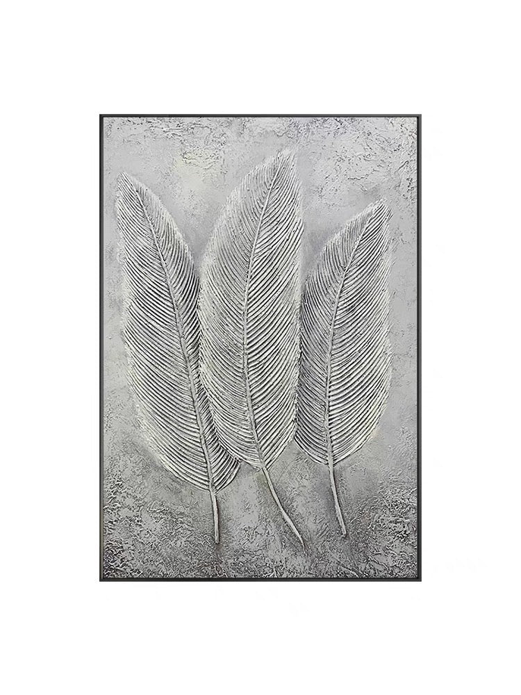 Elegant Gray Leaf Trio - Modern Oil Painting for Minimalist Home Decor