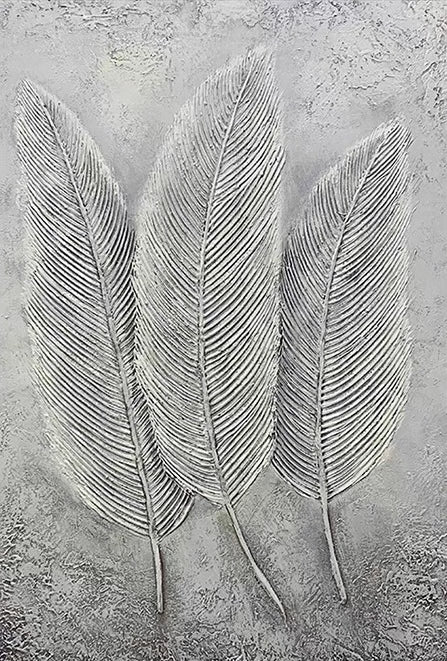 Elegant Gray Leaf Trio - Modern Oil Painting for Minimalist Home Decor