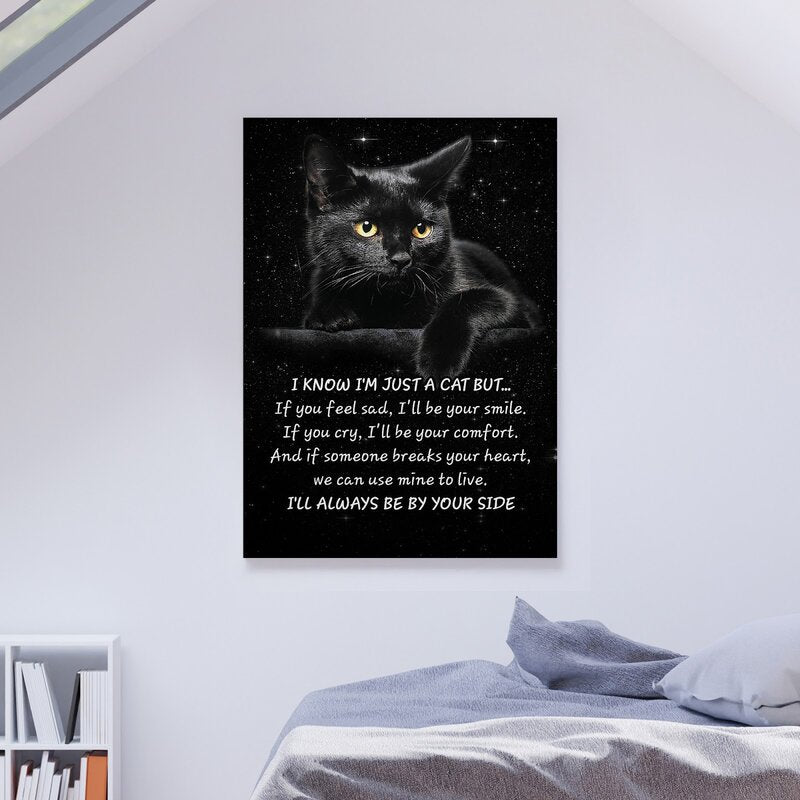 Elegant Black Cat Painting on Dark Background - Heartfelt Comfort and Companionship Art