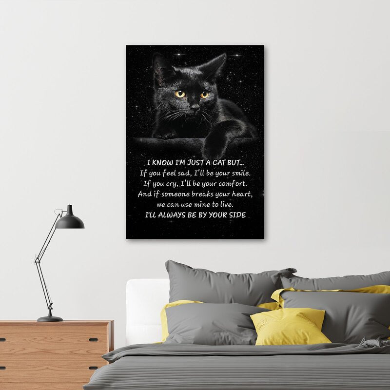 Elegant Black Cat Painting on Dark Background - Heartfelt Comfort and Companionship Art