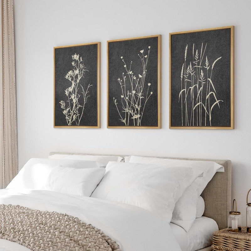 Minimalist Black and Gray Floral Canvas Art Set for Neutral Home Decor