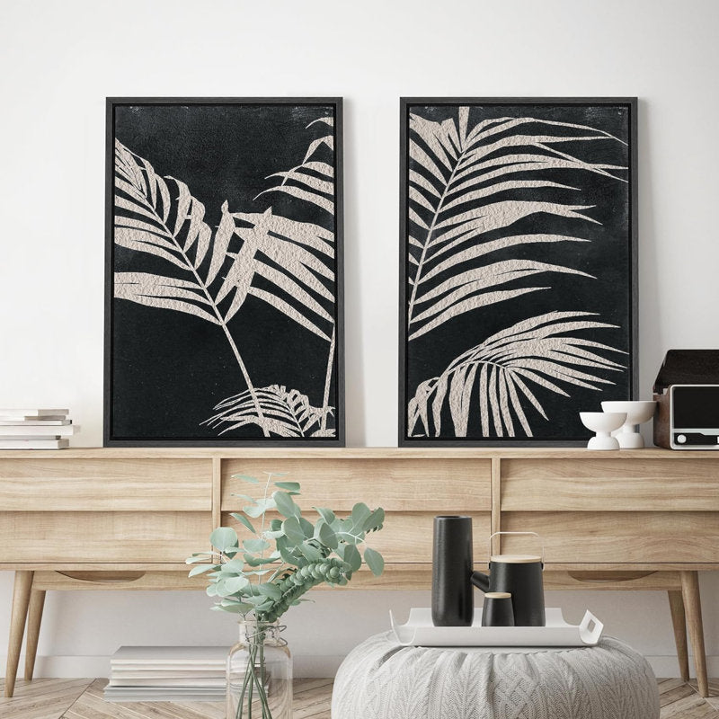 Minimalist Black and White Palm Leaf Art Set for Neutral Home Decor Wall Aesthetics