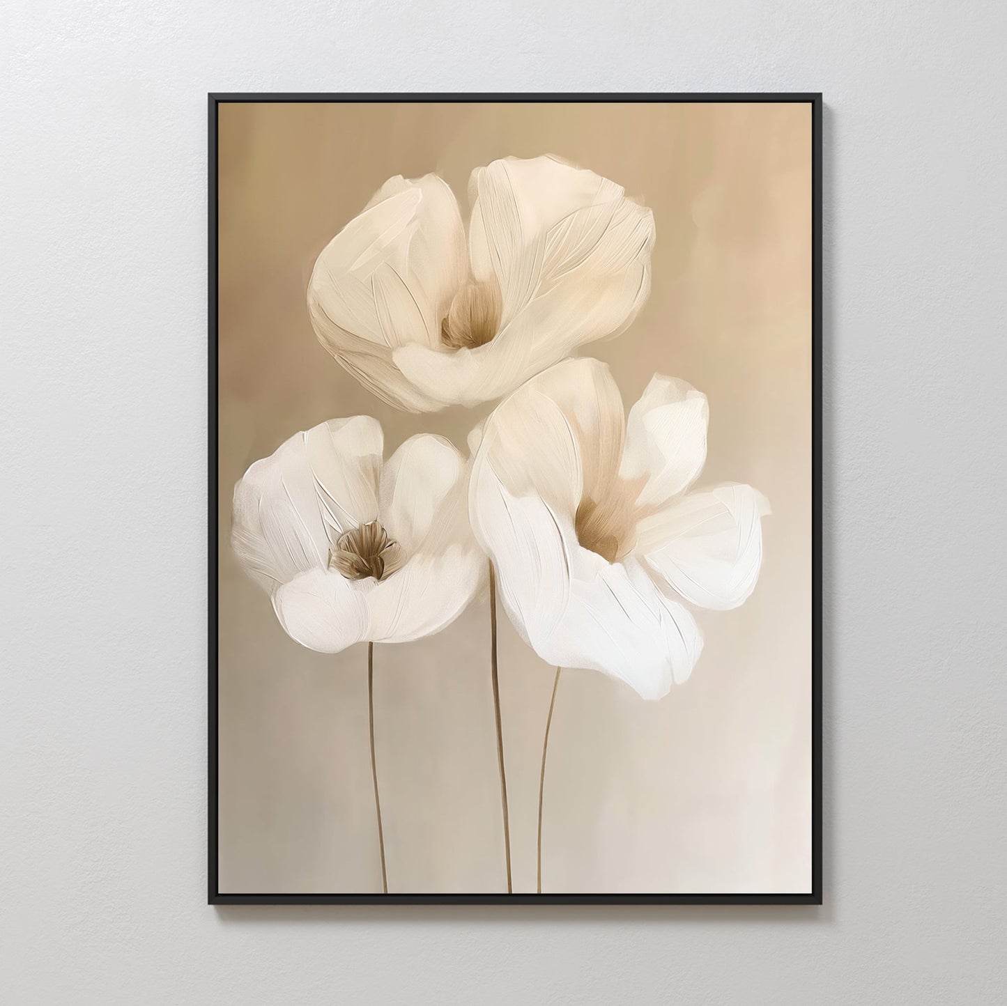 Elegant White Floral Abstract Oil Painting for Modern Home Décor