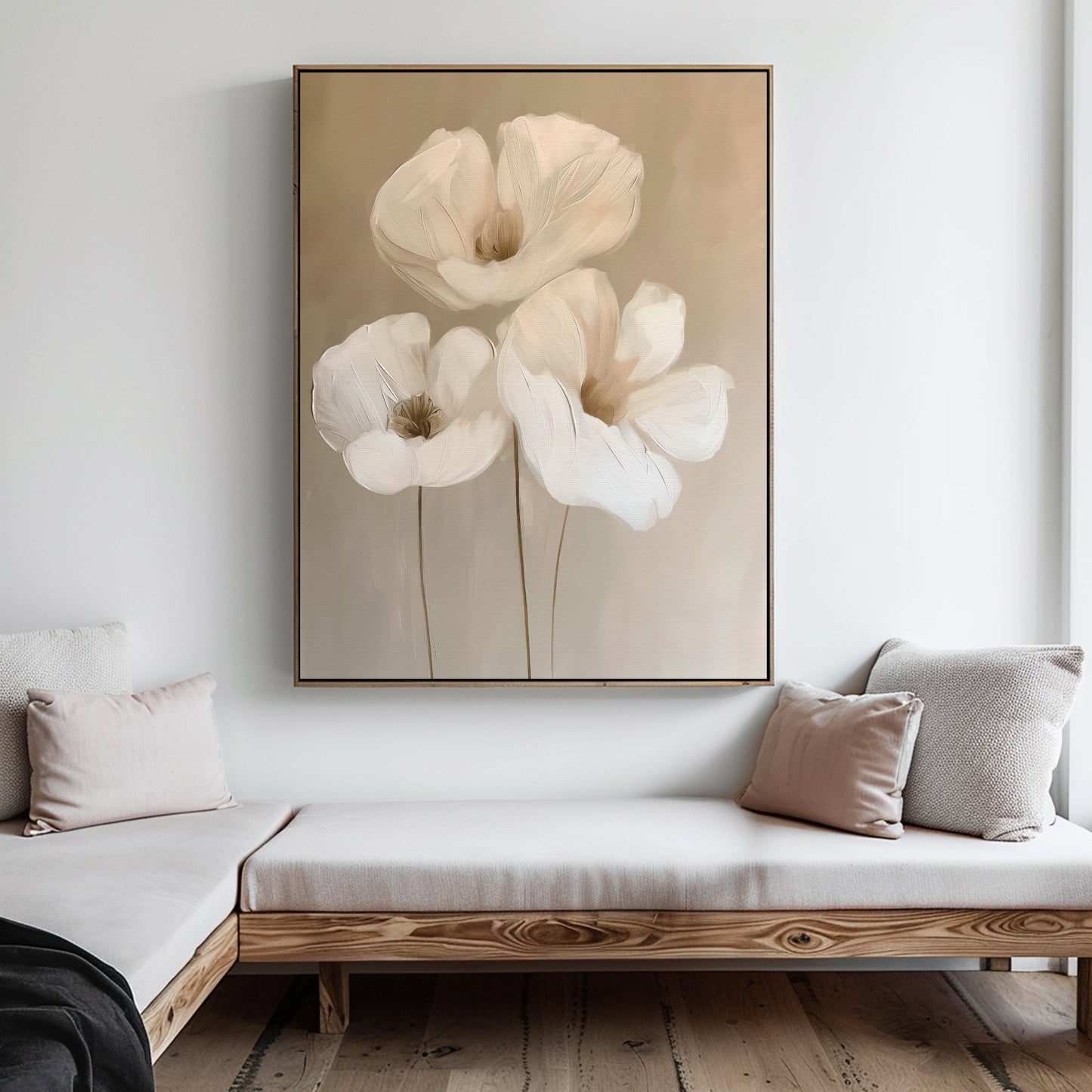 Elegant White Floral Abstract Oil Painting for Modern Home Décor