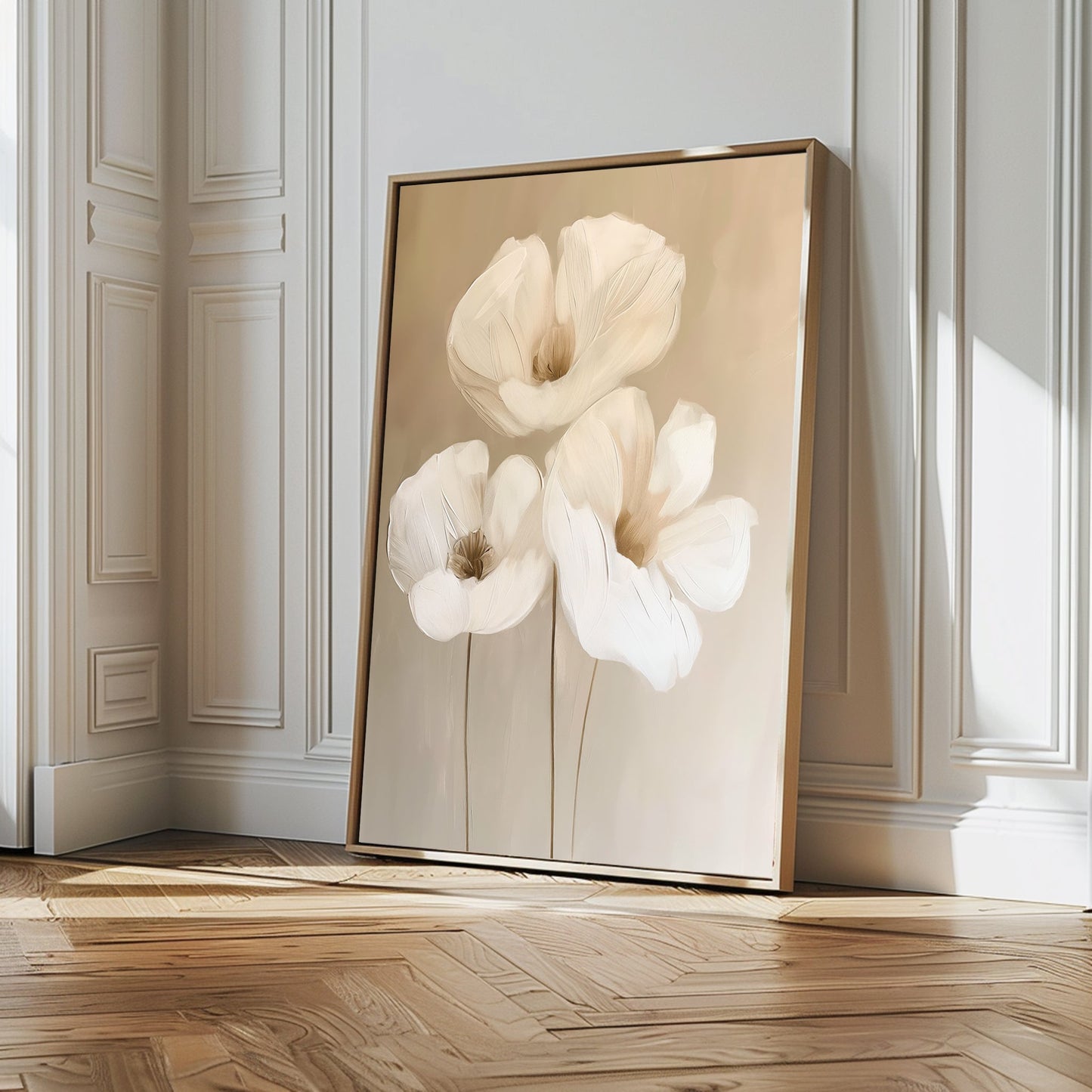 Elegant White Floral Abstract Oil Painting for Modern Home Décor
