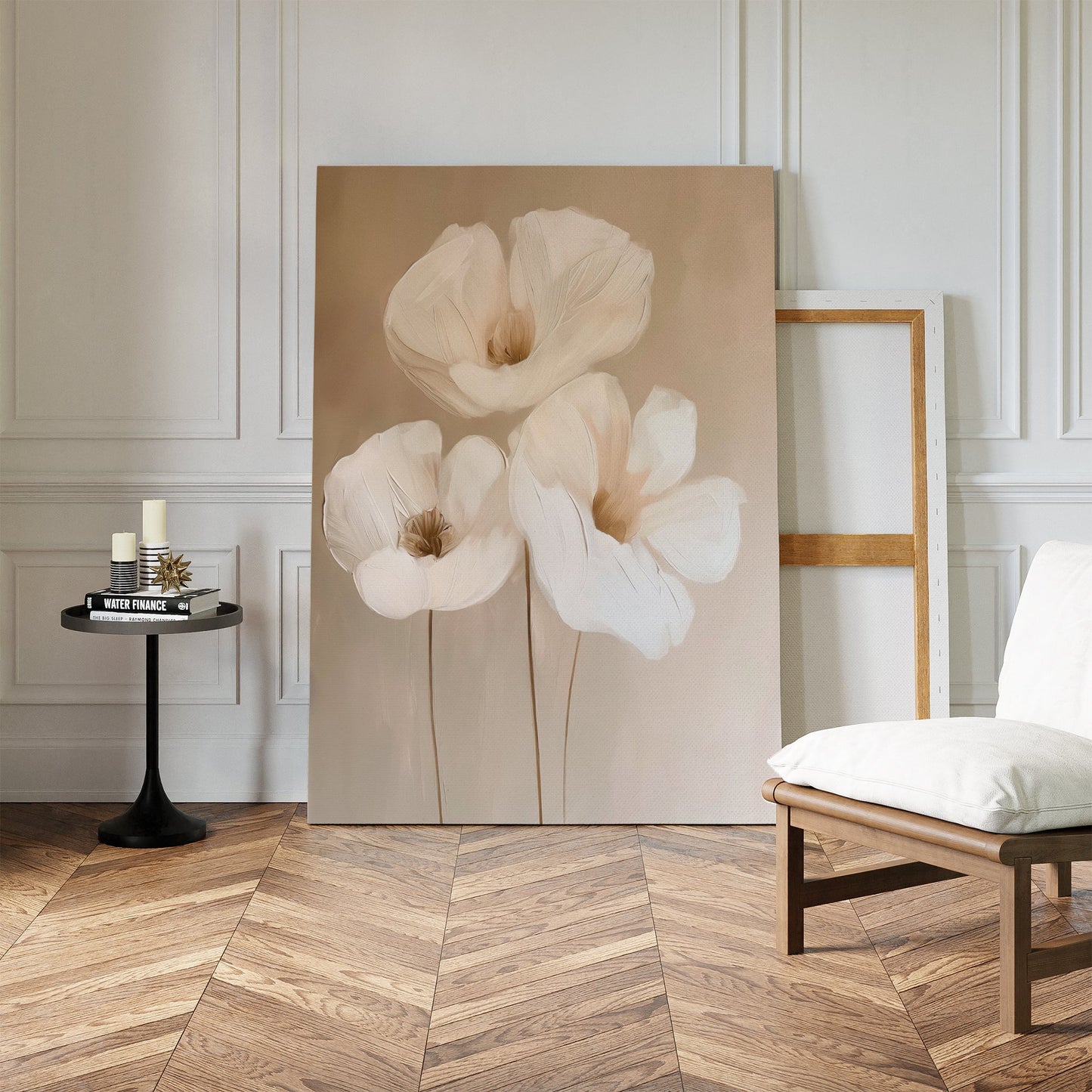Elegant White Floral Abstract Oil Painting for Modern Home Décor
