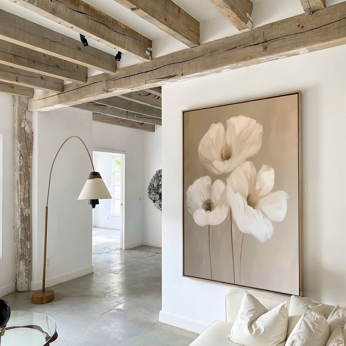 Elegant White Floral Abstract Oil Painting for Modern Home Décor