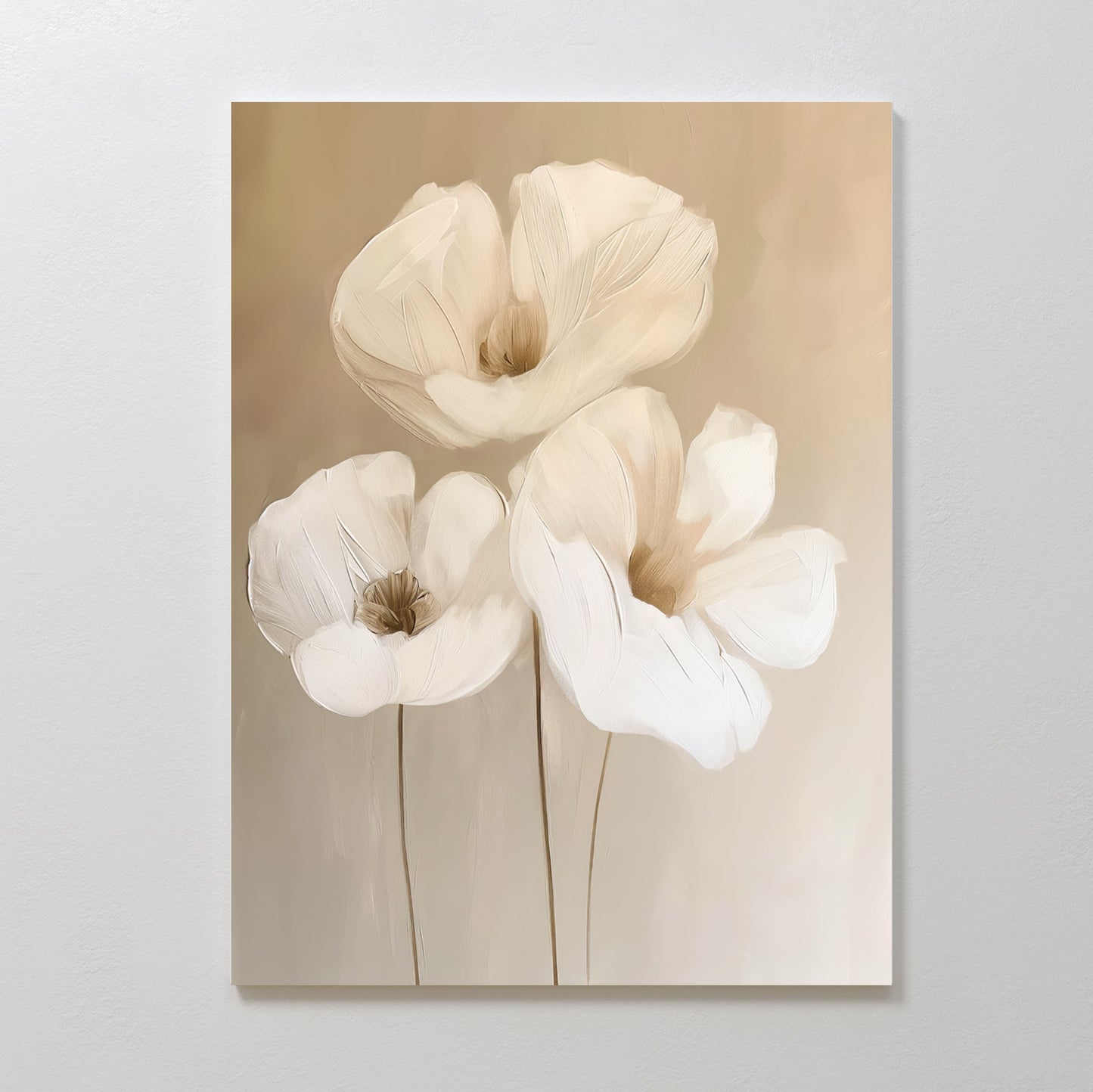 Elegant White Floral Abstract Oil Painting for Modern Home Décor