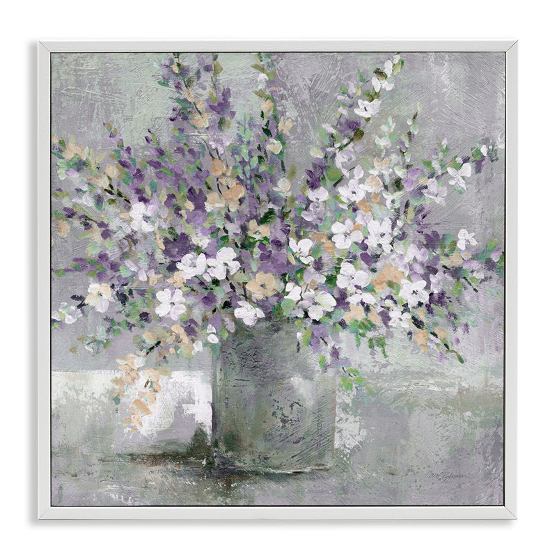 Soft Purple Aster Flower Bouquet Oil Painting Framed Floral Art for Home Decor