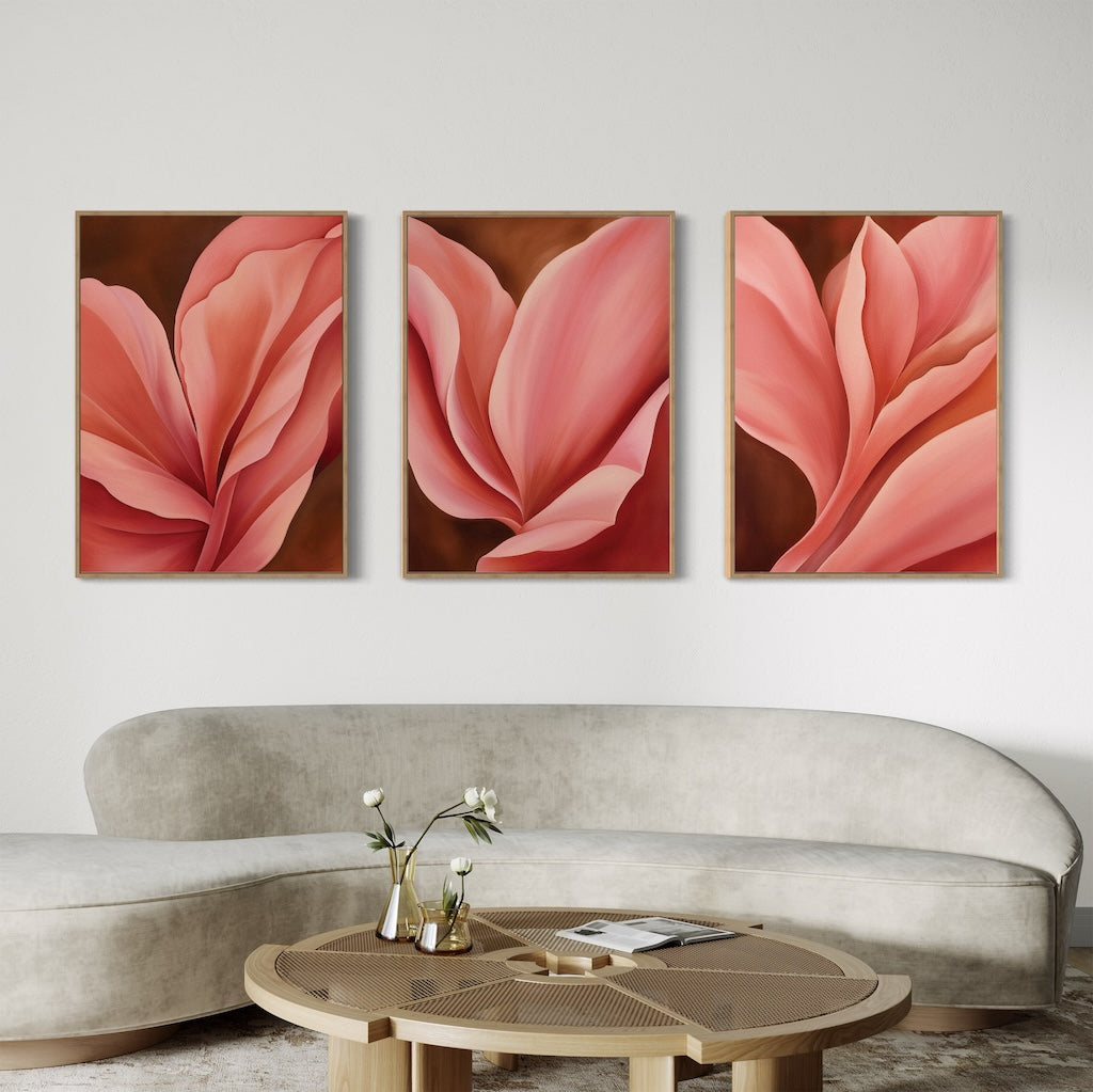 Elegant Blush Floral Triptych Canvas Art for Home Decor