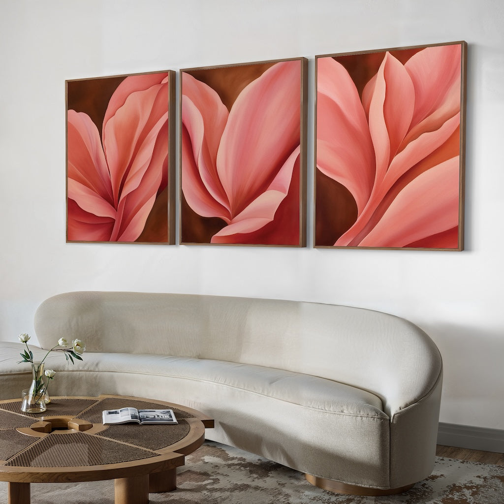 Elegant Blush Floral Triptych Canvas Art for Home Decor