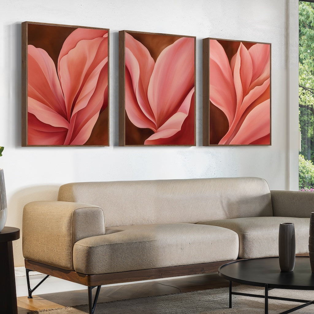 Elegant Blush Floral Triptych Canvas Art for Home Decor