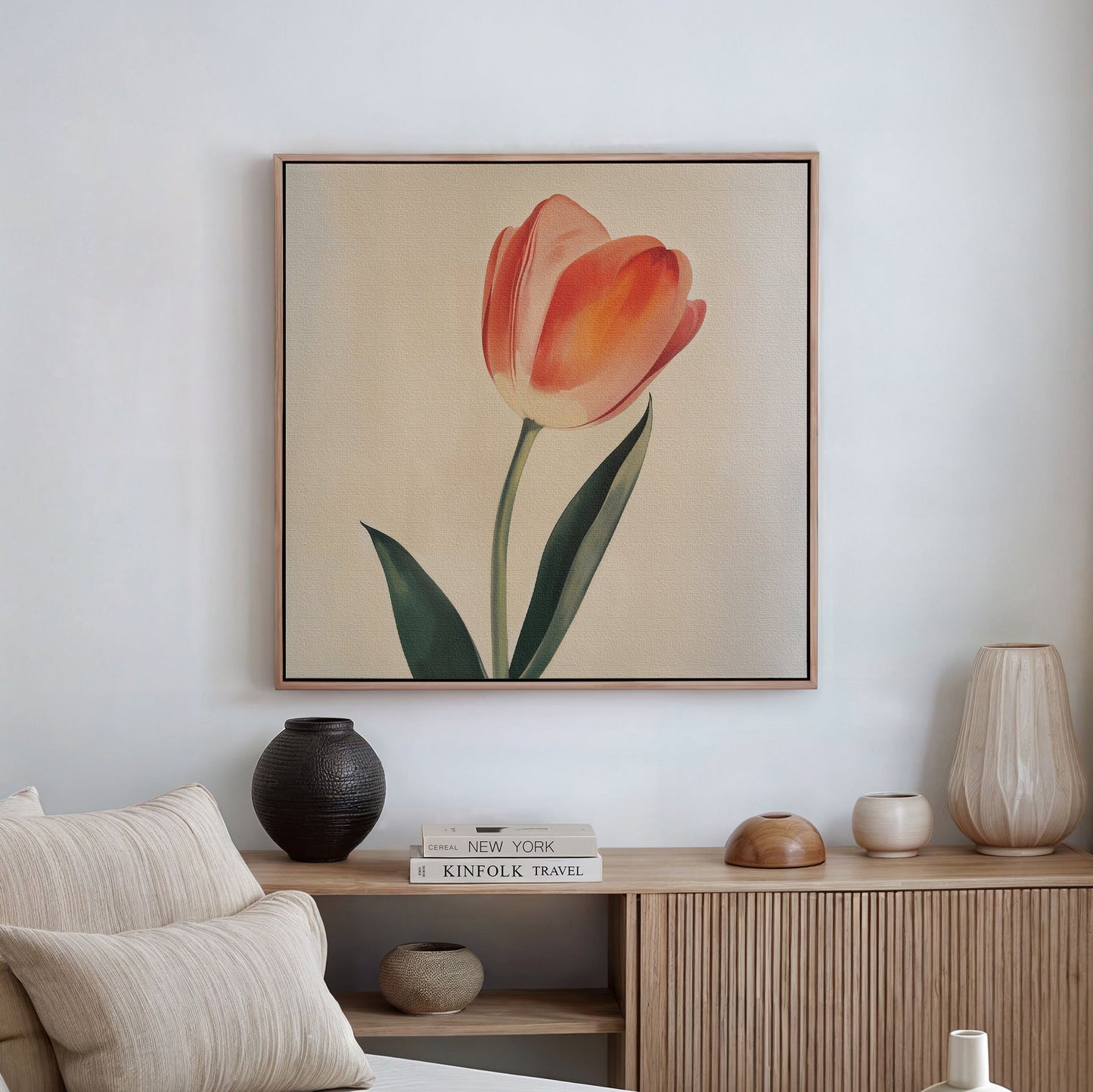 Elegant Blush Tulip Oil Painting | Floral Canvas Wall Art for Home Décor