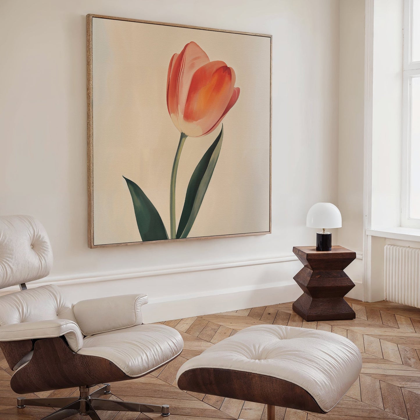 Elegant Blush Tulip Oil Painting | Floral Canvas Wall Art for Home Décor