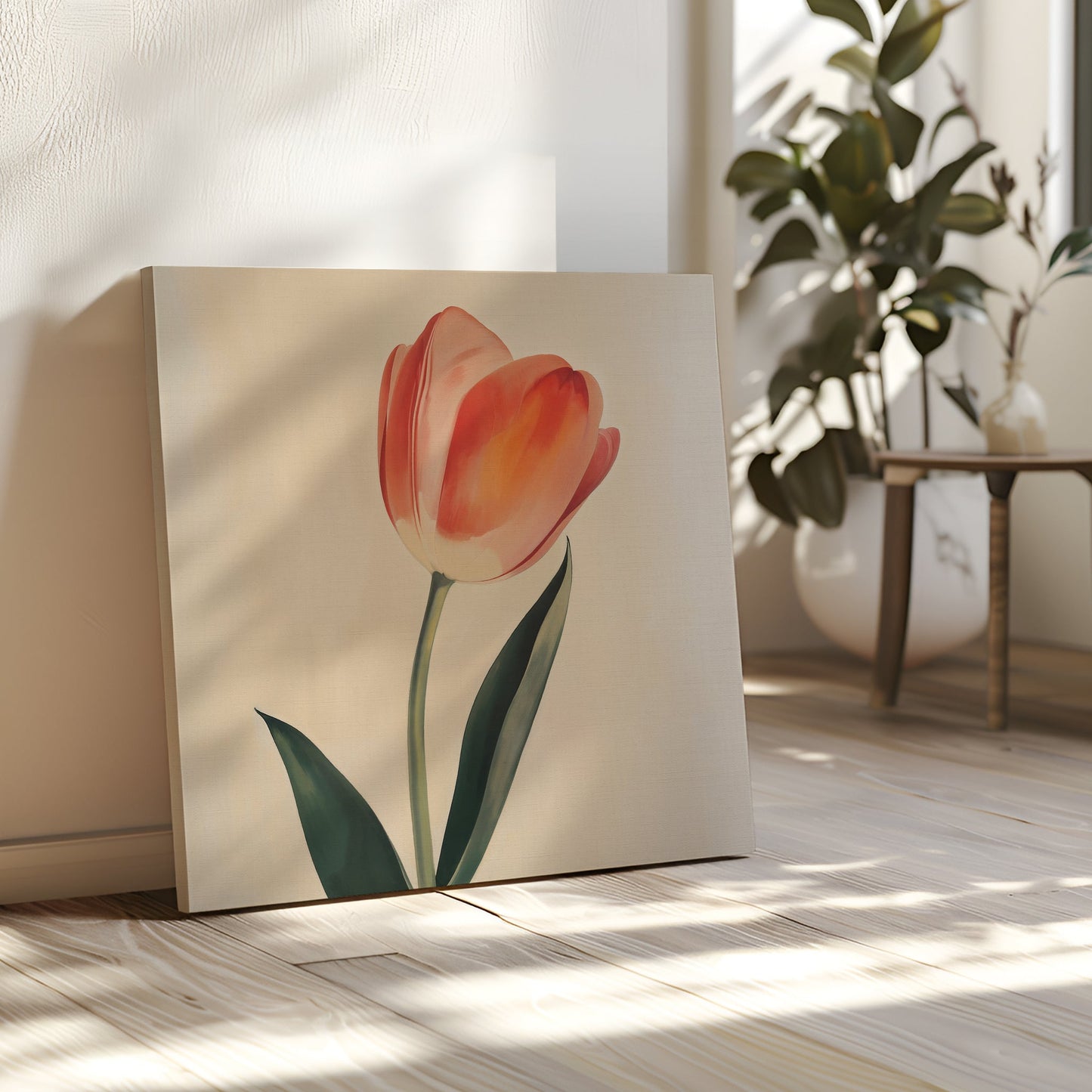 Elegant Blush Tulip Oil Painting | Floral Canvas Wall Art for Home Décor