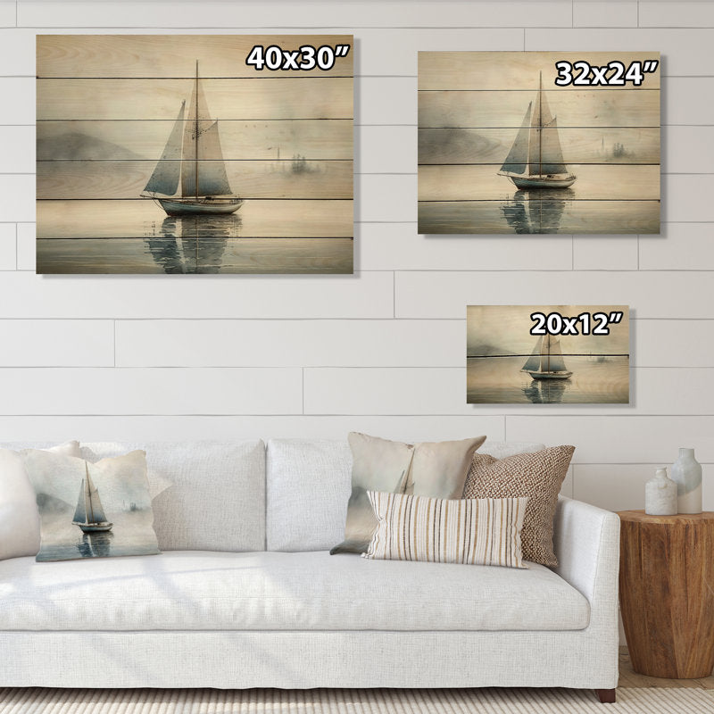 Serene Sailing at Dusk: Peaceful Boat on Calm Lake Oil Painting