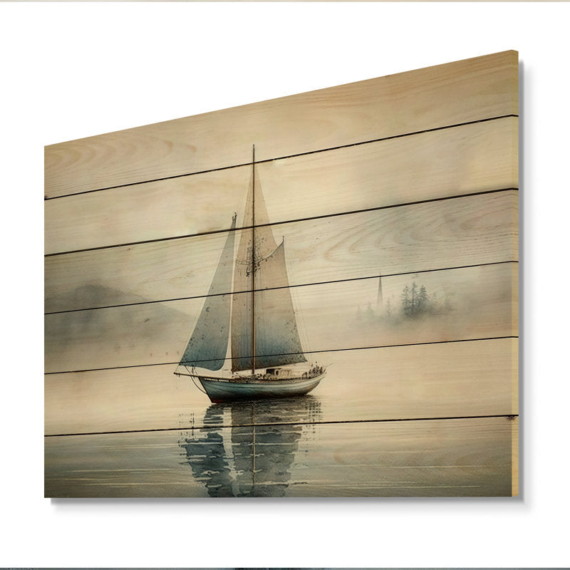 Serene Sailing at Dusk: Peaceful Boat on Calm Lake Oil Painting