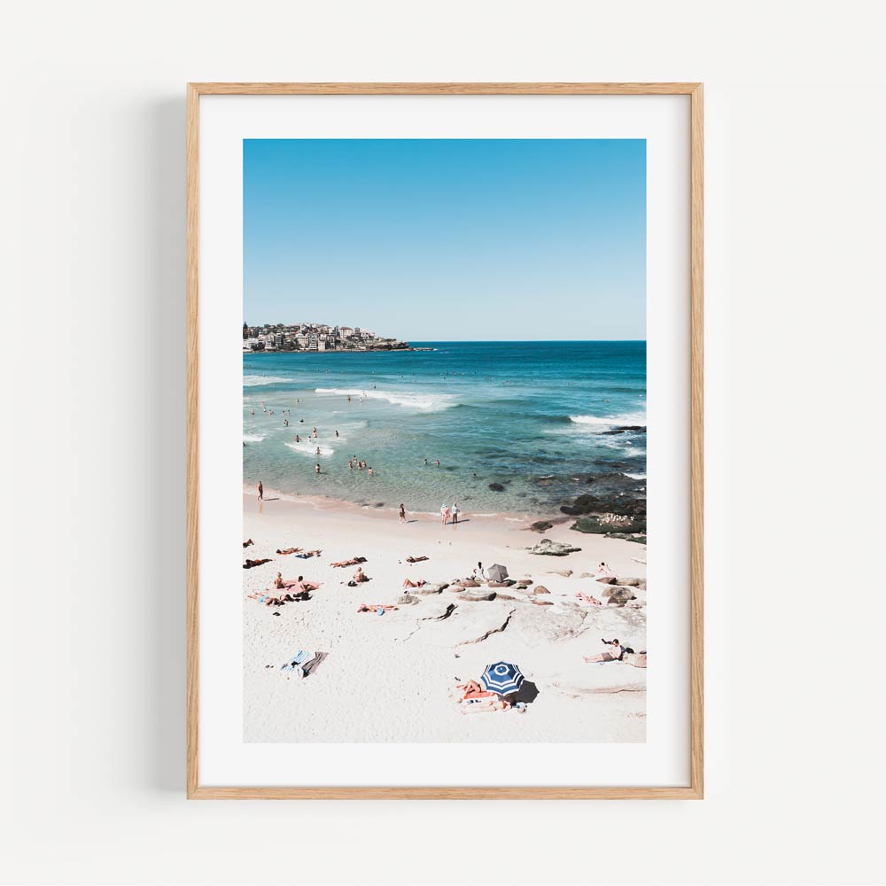 Sunny Bondi Beach Scene with Bathers and Ocean Waves