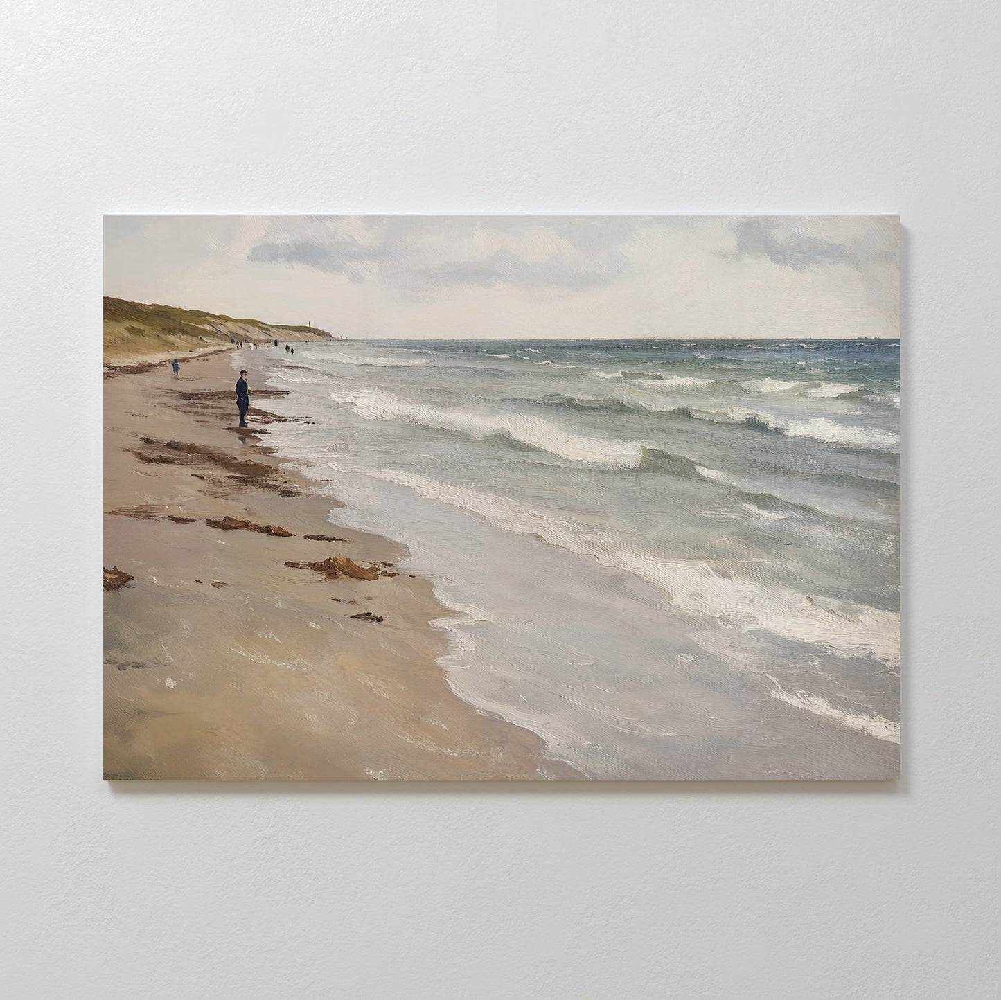 Serene Beach Walk Oil Painting - Tranquil Coastal Landscape Art for Home Decor