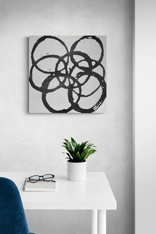 Contemporary Abstract Black and White Floral Oil Painting for Modern Home Decor