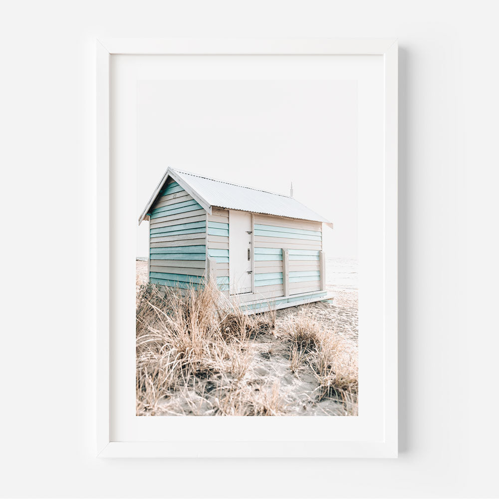 Coastal Serenity: Charming Beach Hut at Brighton Beach Oil Painting
