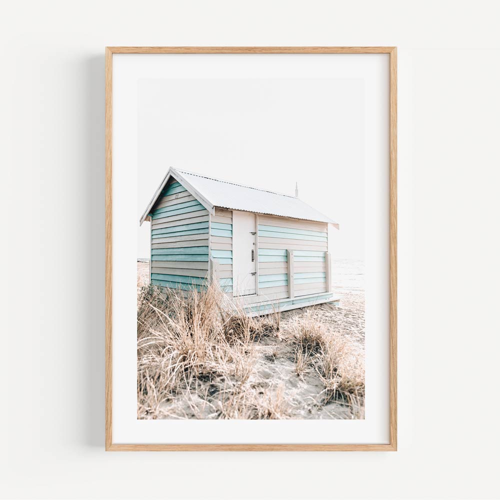Coastal Serenity: Charming Beach Hut at Brighton Beach Oil Painting
