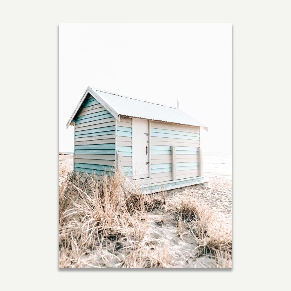 Coastal Serenity: Charming Beach Hut at Brighton Beach Oil Painting