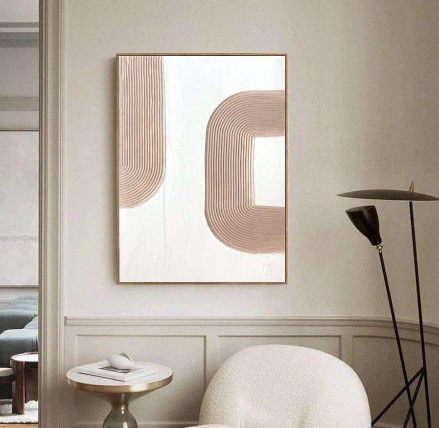 Contemporary Minimalist Abstract Oil Painting with Textured Lines