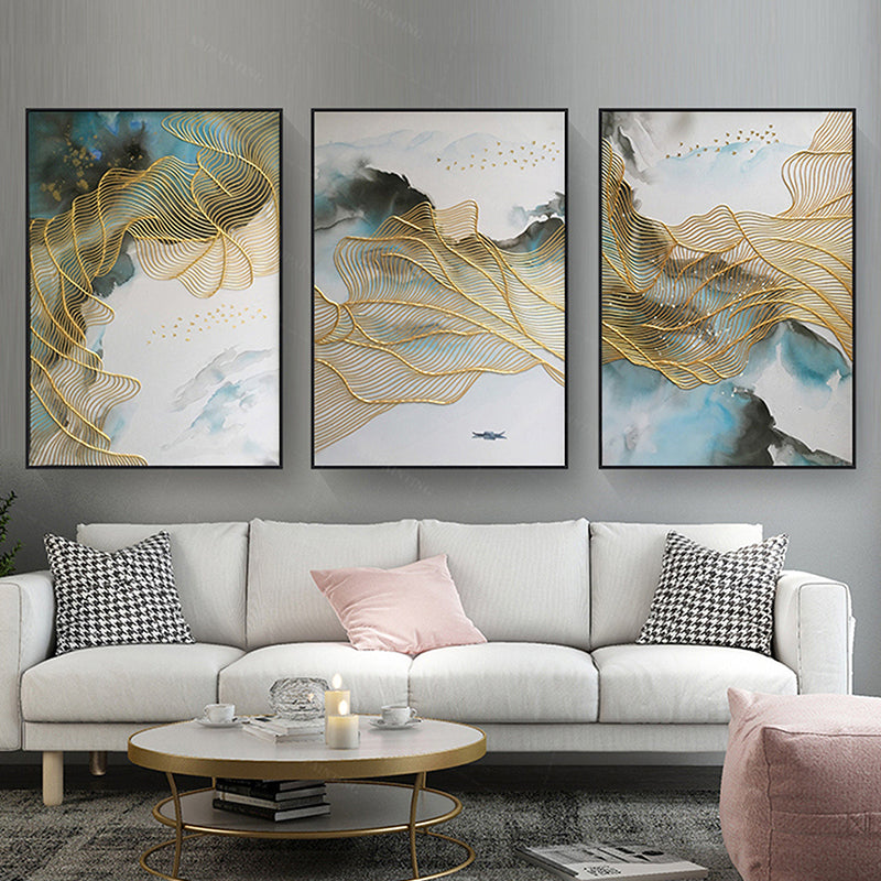 Gold Wave Accent Abstract Stone Nature Oil Painting