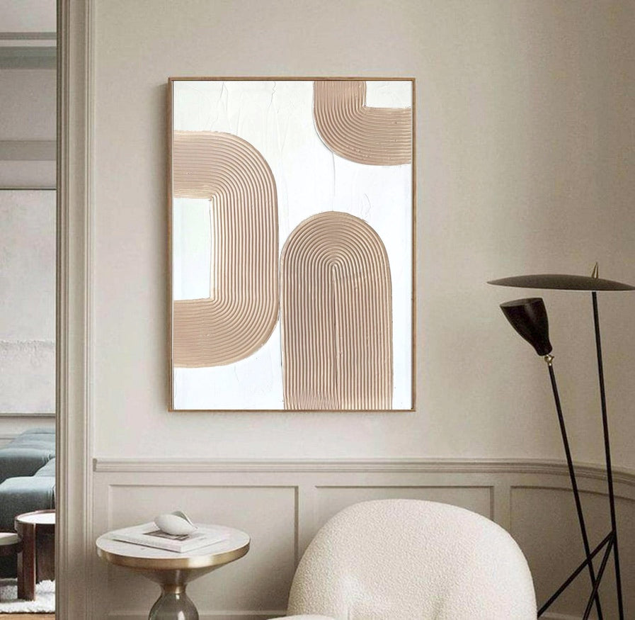 Contemporary Beige Textured Abstract Oil Painting for Modern Home Decor