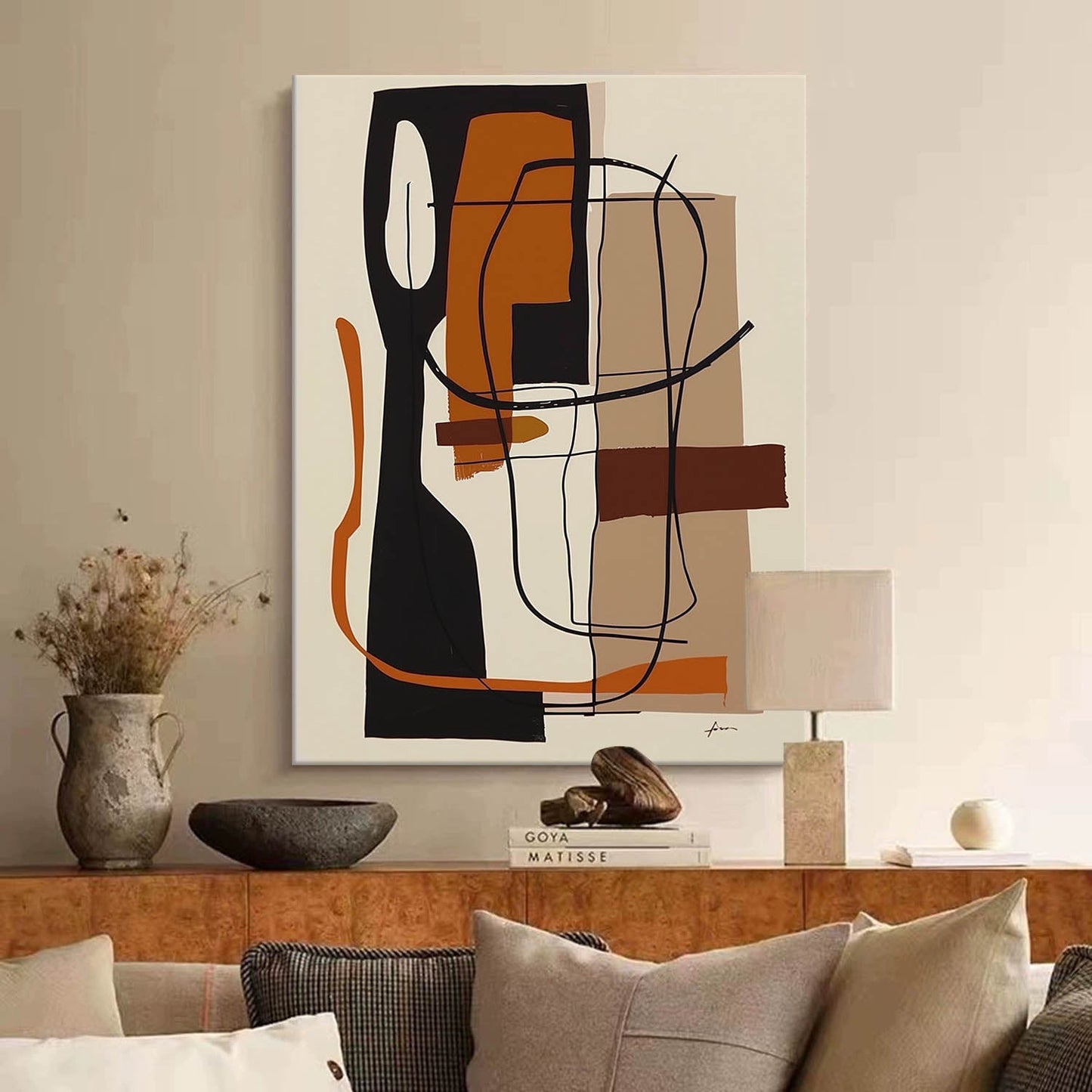 Contemporary Vintage Abstract Oil Painting for Modern Home Decor