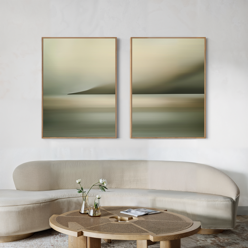 Serene Watercolor Diptych - Tranquil Landscape Oil Paintings for Calm Home Decor