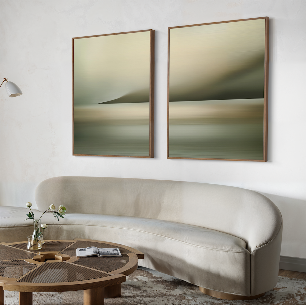 Serene Watercolor Diptych - Tranquil Landscape Oil Paintings for Calm Home Decor