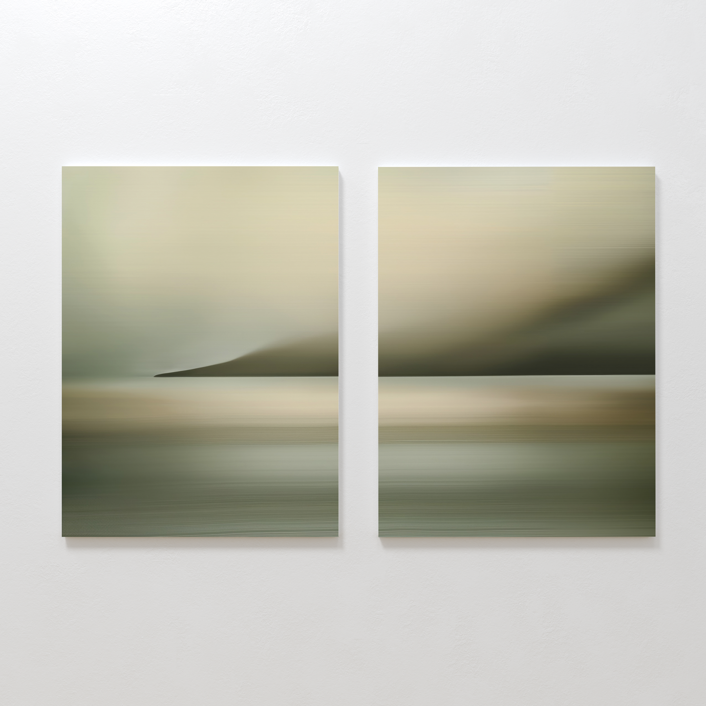 Serene Watercolor Diptych - Tranquil Landscape Oil Paintings for Calm Home Decor