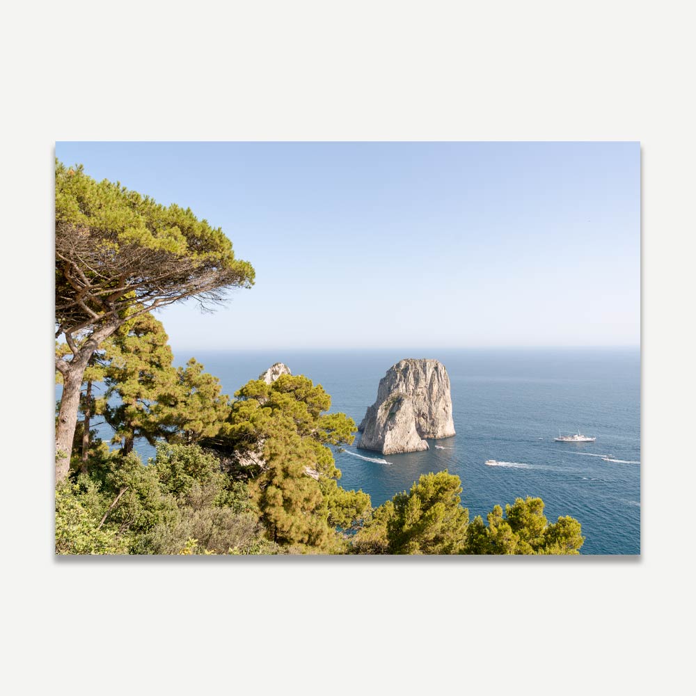 Stunning Capri Coastal View Oil Painting - Serene Seascape with Lush Greenery