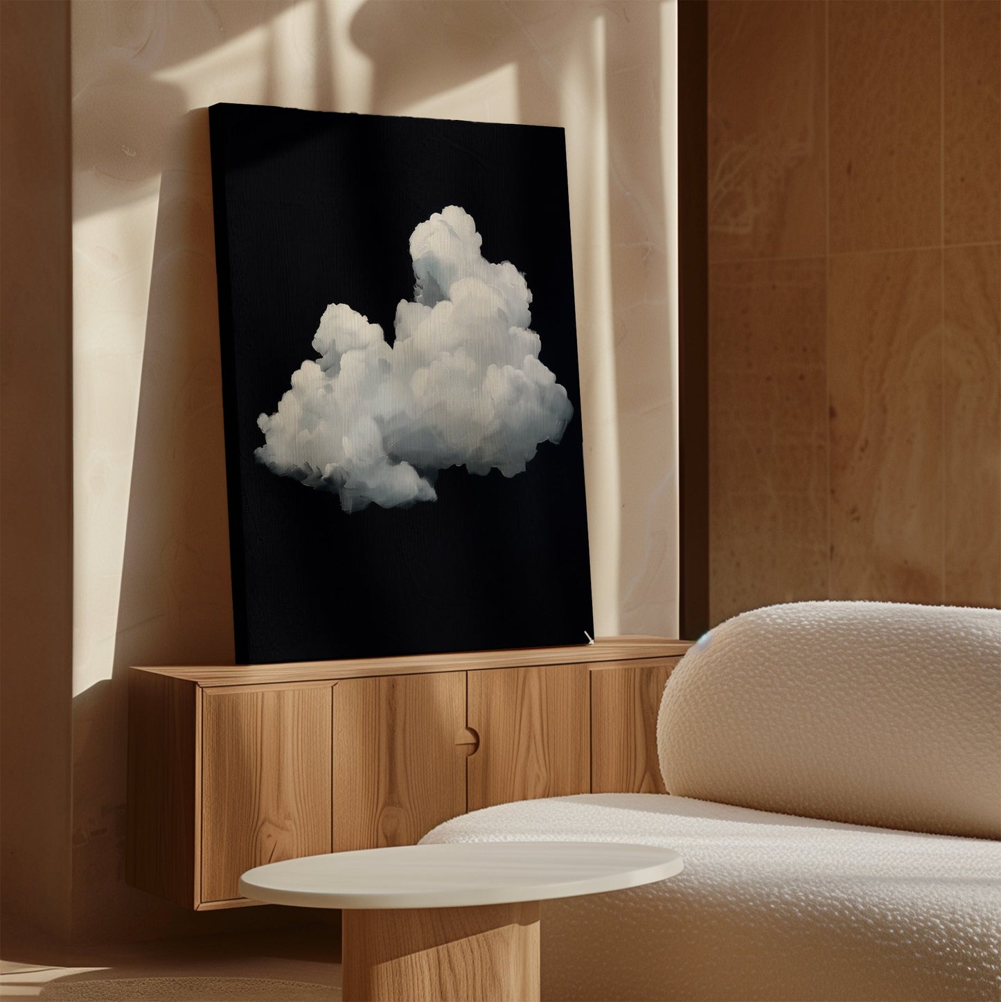 Abstract Cloud Art on Black Canvas - Modern Wall Decor for Home and Office