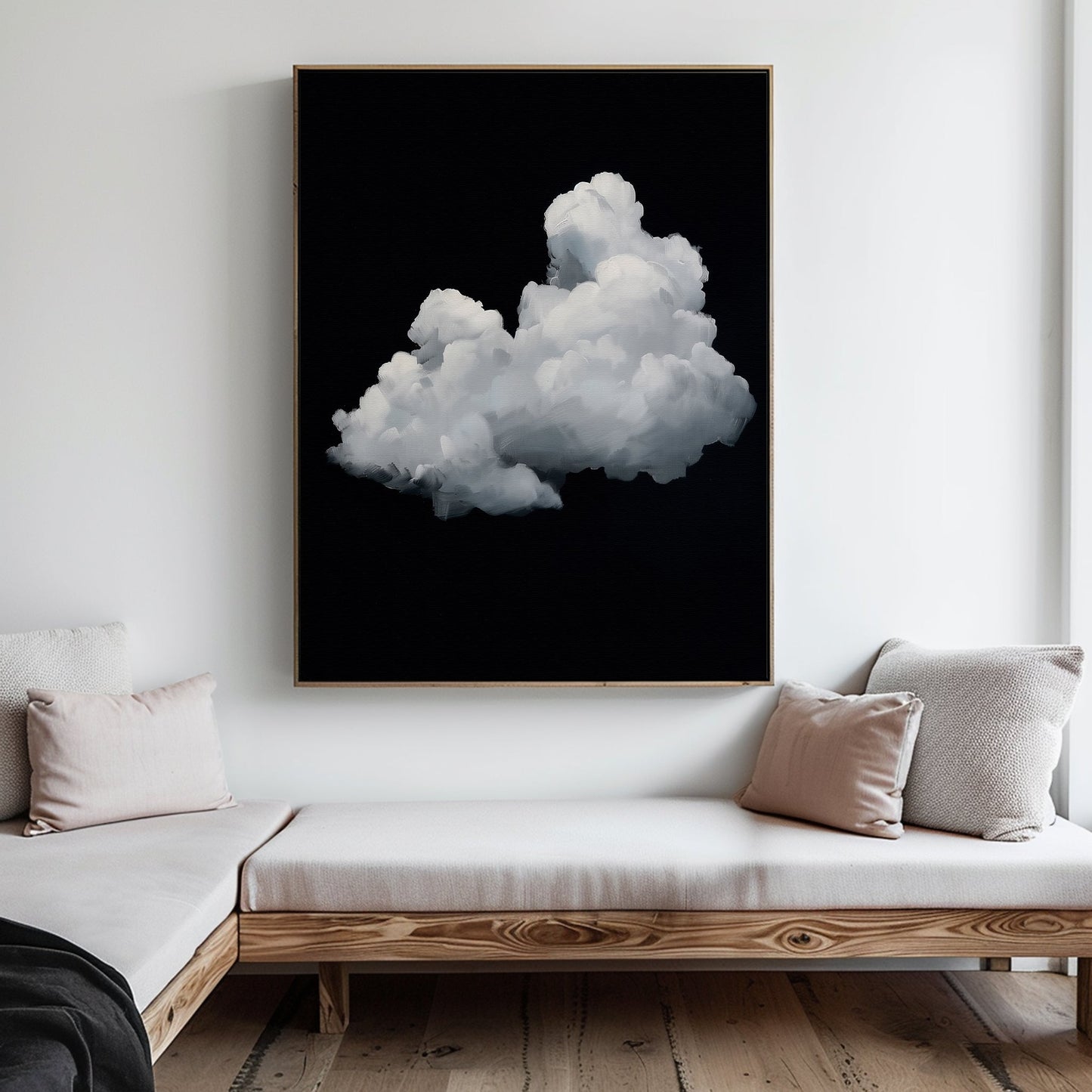 Abstract Cloud Art on Black Canvas - Modern Wall Decor for Home and Office