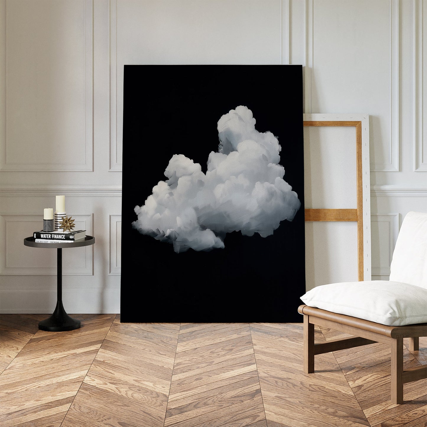 Abstract Cloud Art on Black Canvas - Modern Wall Decor for Home and Office